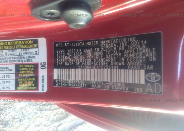 2T1BURHE1FC256194 2015 TOYOTA COROLLA