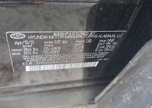 2021 HYUNDAI SANTA FE(VIN: 5NMS24AJ1MH355458
