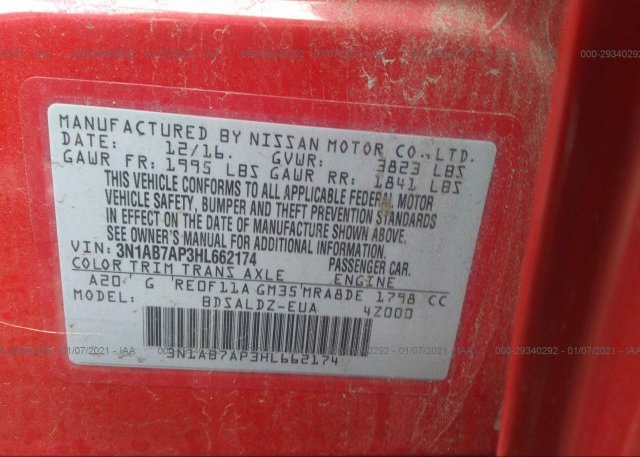 3N1AB7AP3HL662174 2017 NISSAN SENTRA