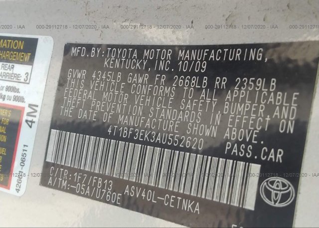 4T1BF3EK3AU552620 2010 TOYOTA CAMRY