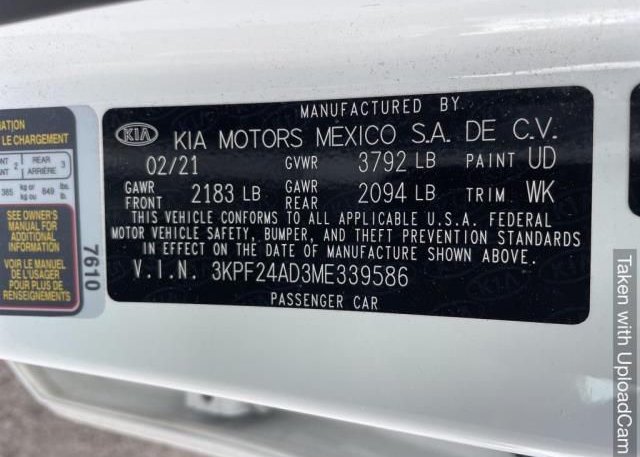 2021 KIA FORTE(VIN: 3KPF24AD3ME339586