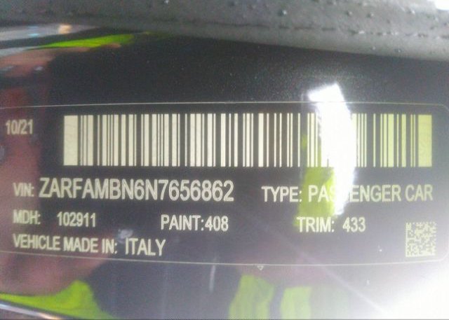 2022 ALFA ROMEO GIULIA(VIN: ZARFAMBN6N7656862