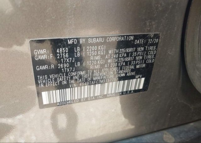 2021 SUBARU OUTBACK(VIN: 4S4BTAFC7M3157757