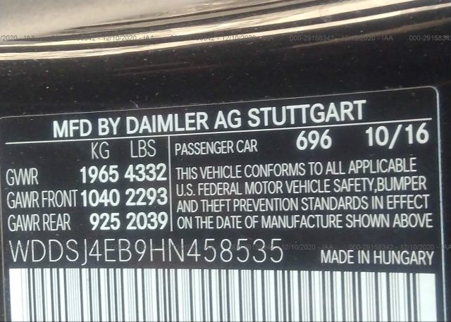 WDDSJ4EB9HN458535 2017 MERCEDES-BENZ CLA
