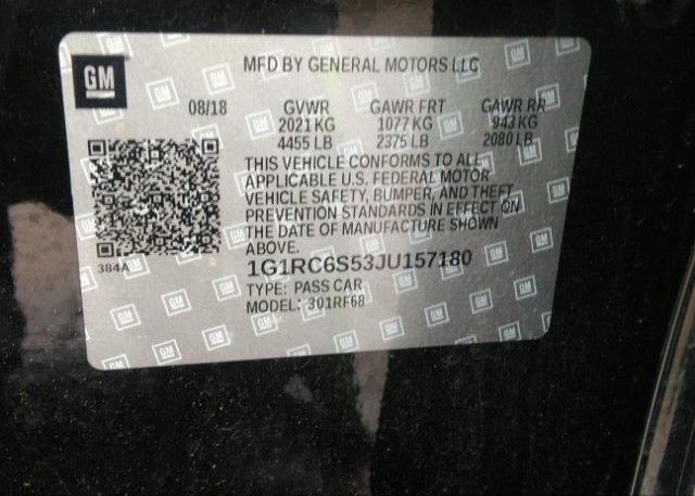 2018 CHEVROLET VOLT VIN: 1G1RC6S53JU157180