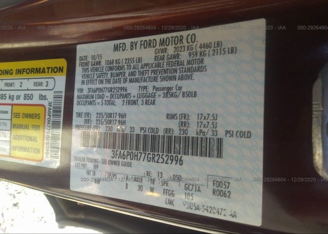 3FA6P0H77GR252996 2016 FORD FUSION