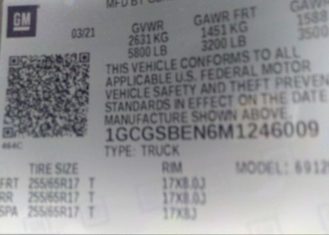 2021 CHEVROLET COLORADO(VIN: 1GCGSBEN6M1246009