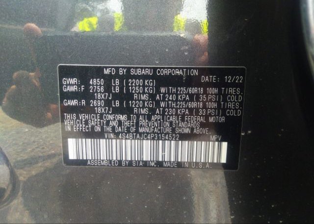 2023 SUBARU OUTBACK(VIN: 4S4BTAJC4P3154522