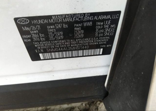 2021 HYUNDAI SANTA FE(VIN: 5NMS44AL2MH371440
