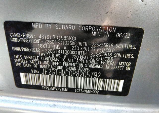 2023 SUBARU CROSSTREK(VIN: JF2GTHMC0P8205792
