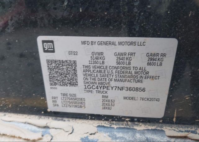 2022 CHEVROLET SILVERADO 2500HD(VIN: 1GC4YPEY7NF360856