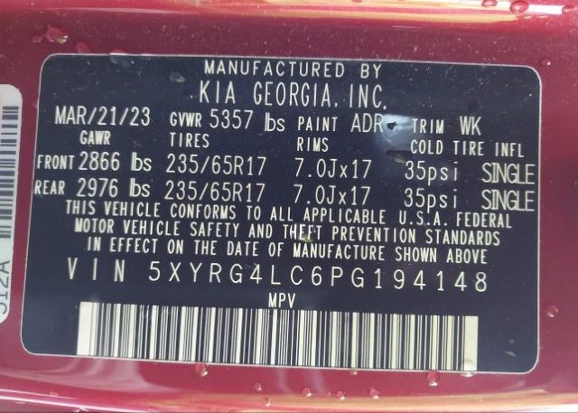 2023 KIA SORENTO LX(VIN: 5XYRG4LC6PG194148