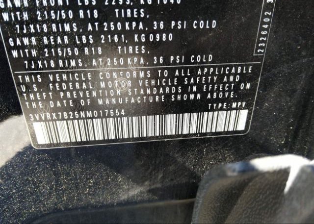 2022 VOLKSWAGEN TAOS(VIN: 3VVRX7B25NM017554