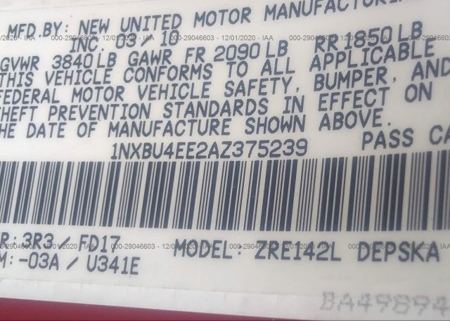 1NXBU4EE2AZ375239 2010 TOYOTA COROLLA