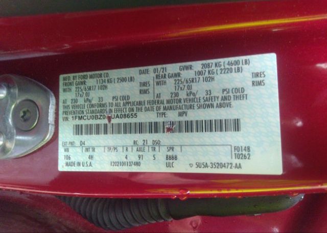 2021 FORD ESCAPE(VIN: 1FMCU0BZ0MUA08655