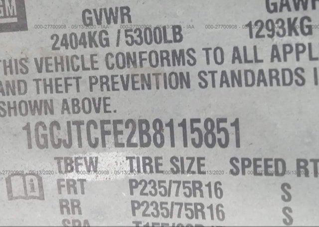 1GCJTCFE2B8115851 2011 Chevrolet COLORADO