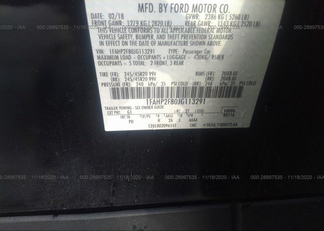 1FAHP2F80JG113291 2018 FORD TAURUS