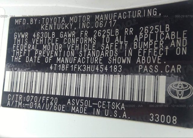 4T1BF1FK3HU454183 2017 TOYOTA CAMRY