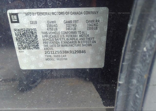 2G11Z5S38K9129846 2019 CHEVROLET IMPALA