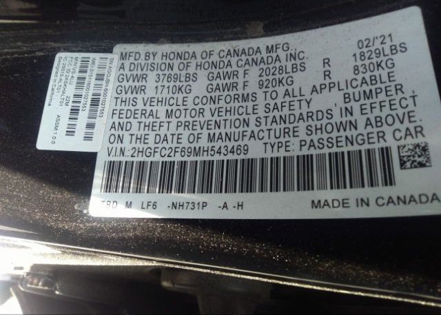 2021 HONDA CIVIC SEDAN(VIN: 2HGFC2F69MH543469