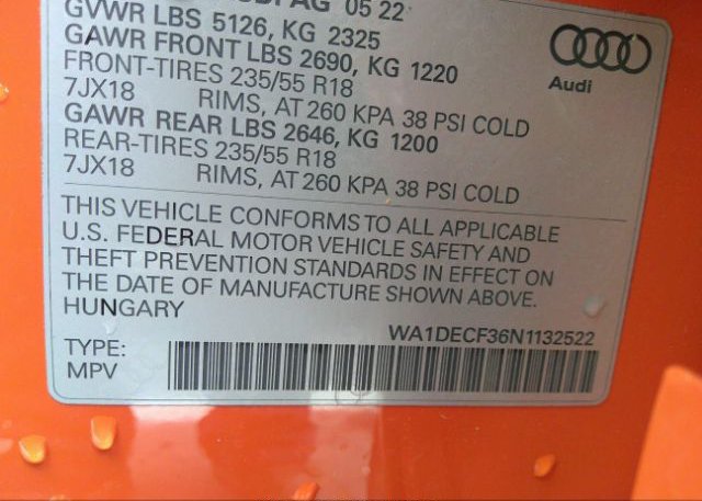 2022 AUDI Q3(VIN: WA1DECF36N1132522