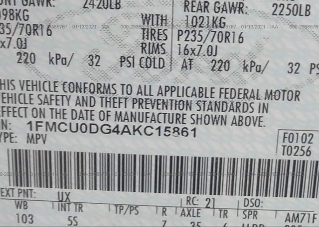 1FMCU0DG4AKC15861 2010 FORD ESCAPE