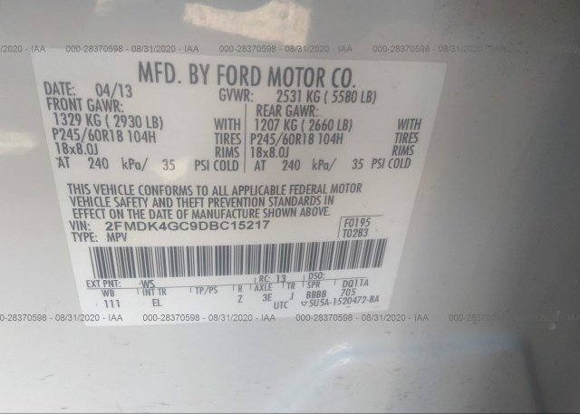 2FMDK4GC9DBC15217 2013 FORD EDGE