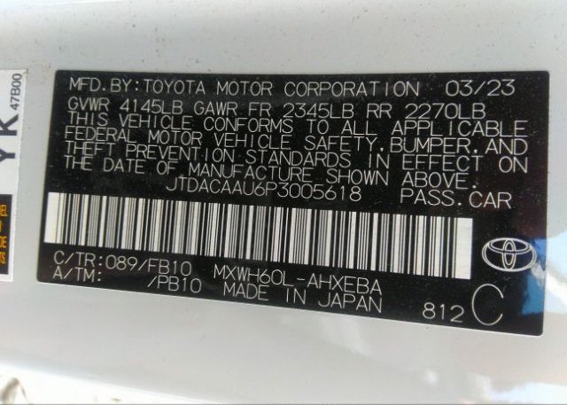 2023 TOYOTA PRIUS(VIN: JTDACAAU6P3005618
