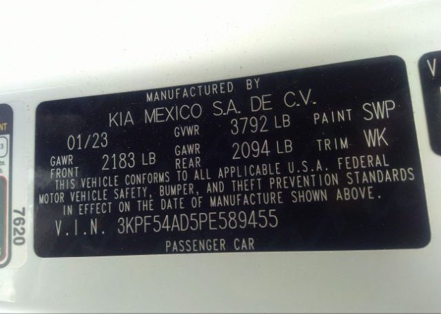 2023 KIA FORTE(VIN: 3KPF54AD5PE589455