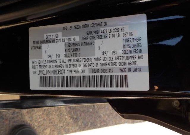 2021 MAZDA MAZDA6(VIN: JM1GL1VM1M1606074