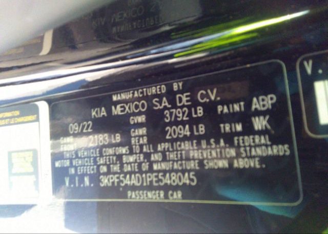 2023 KIA FORTE(VIN: 3KPF54AD1PE548045