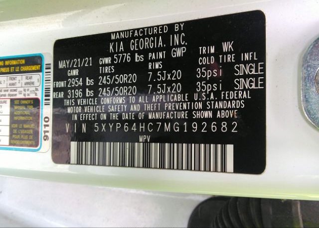 2021 KIA TELLURIDE(VIN: 5XYP64HC7MG192682