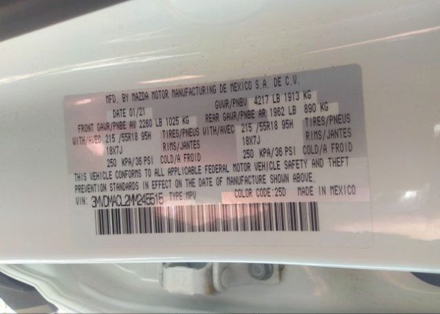 2021 MAZDA CX-30(VIN: 3MVDMACL2MM245515