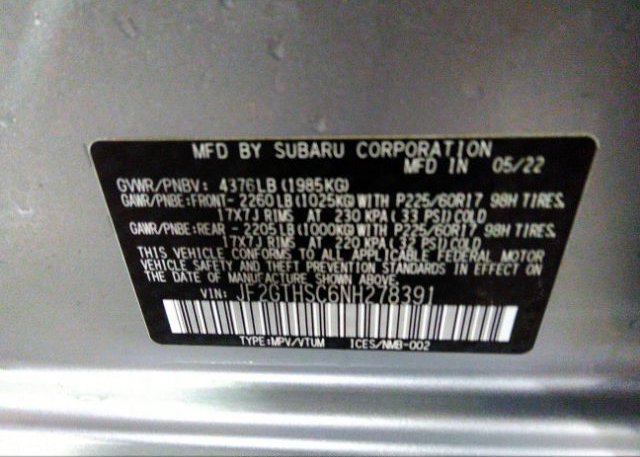 2022 SUBARU CROSSTREK(VIN: JF2GTHSC6NH278391