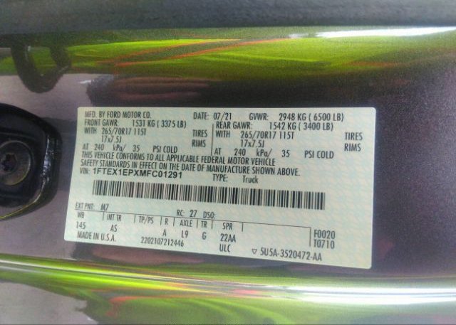 2021 FORD F-150(VIN: 1FTEX1EPXMFC01291