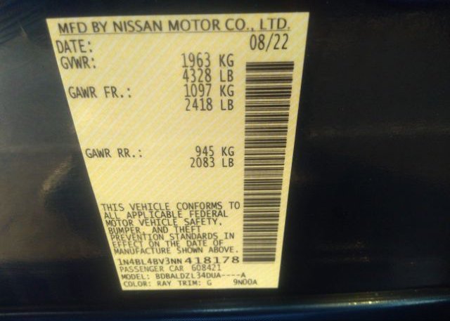 2022 NISSAN ALTIMA(VIN: 1N4BL4BV3NN418178