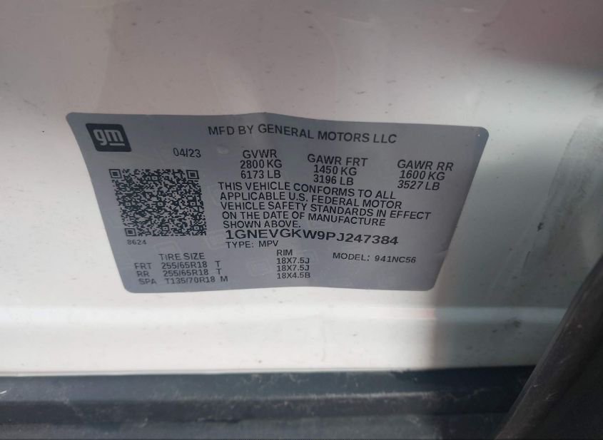 2023 CHEVROLET TRAVERSE AWD LT CLOTH(VIN: 1GNEVGKW9PJ247384