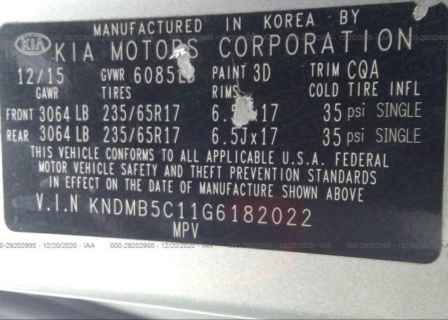 KNDMB5C11G6182022 2016 KIA SEDONA