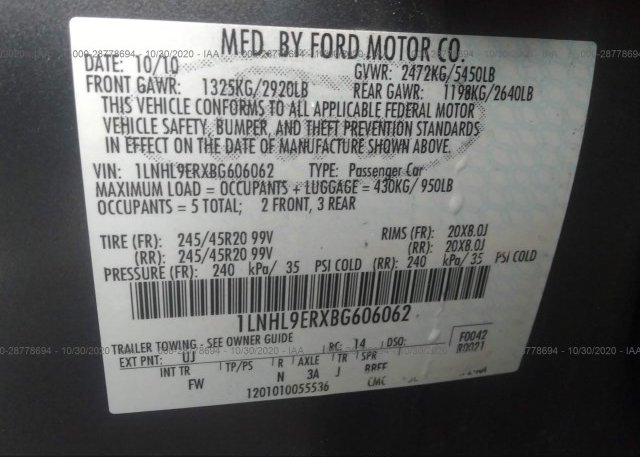 1LNHL9ERXBG606062 2011 LINCOLN MKS