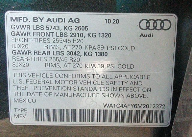 2021 AUDI SQ5(VIN: WA1C4AFY6M2012372