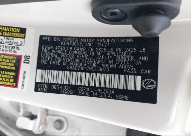 2022 LEXUS ES(VIN: 58ADZ1B17NU119073