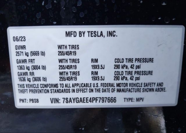2023 TESLA MODEL Y AWD/LONG RANGE DUAL MOTOR ALL-W(VIN: 7SAYGAEE4PF797666