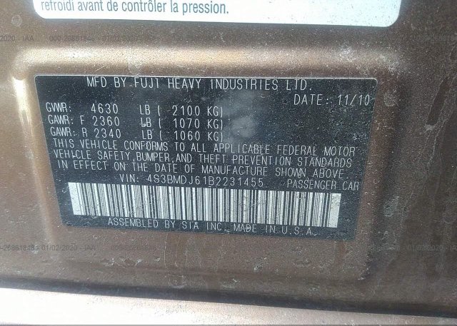 4S3BMDJ61B2231455 2011 Subaru LEGACY
