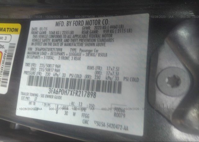 3FA6P0H7XFR217898 2015 FORD FUSION