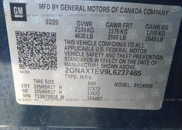2GNAXTEV9L6237465 2020 CHEVROLET EQUINOX