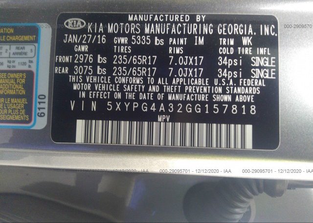 5XYPG4A32GG157818 2016 KIA SORENTO