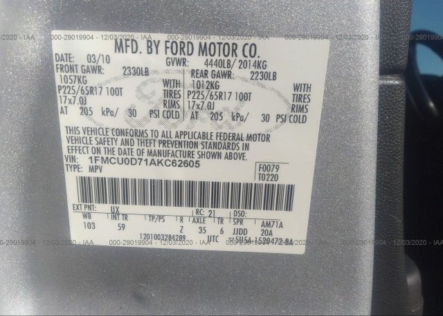 1FMCU0D71AKC62605 2010 FORD ESCAPE