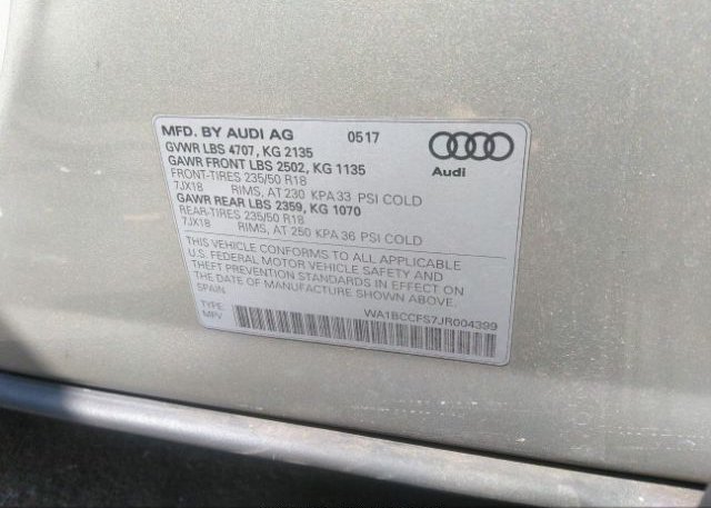 2018 AUDI Q3 VIN: WA1BCCFS7JR004399