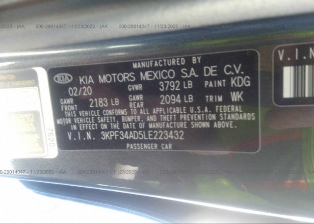 3KPF34AD5LE223432 2020 KIA FORTE