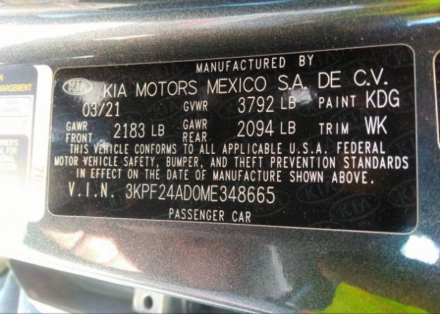 2021 KIA FORTE(VIN: 3KPF24AD0ME348665
